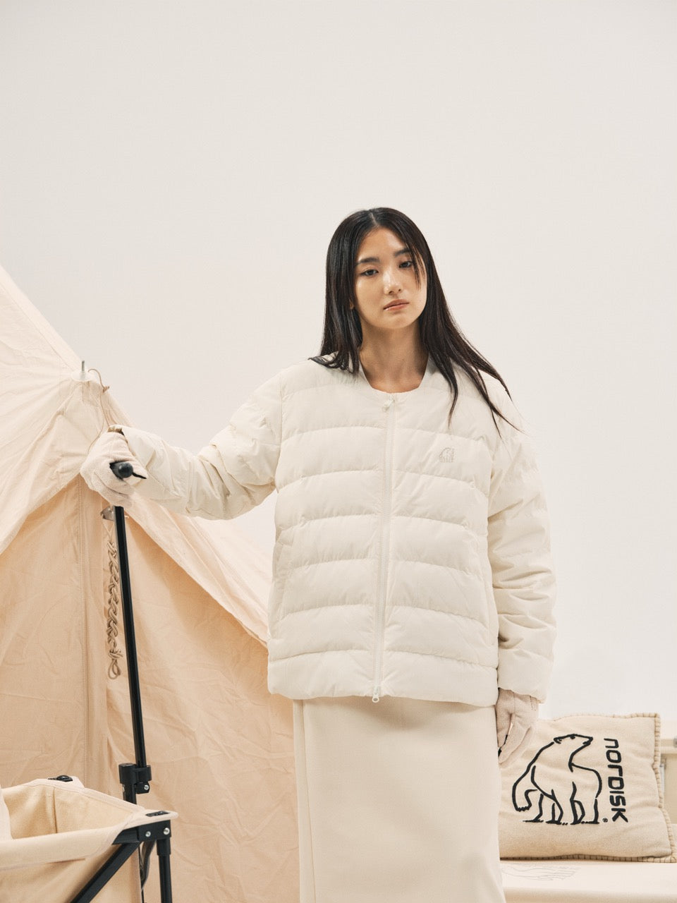 WOMEN'S ALMOND LIGHTWEIGHT CRYSTAL DOWN JACKET